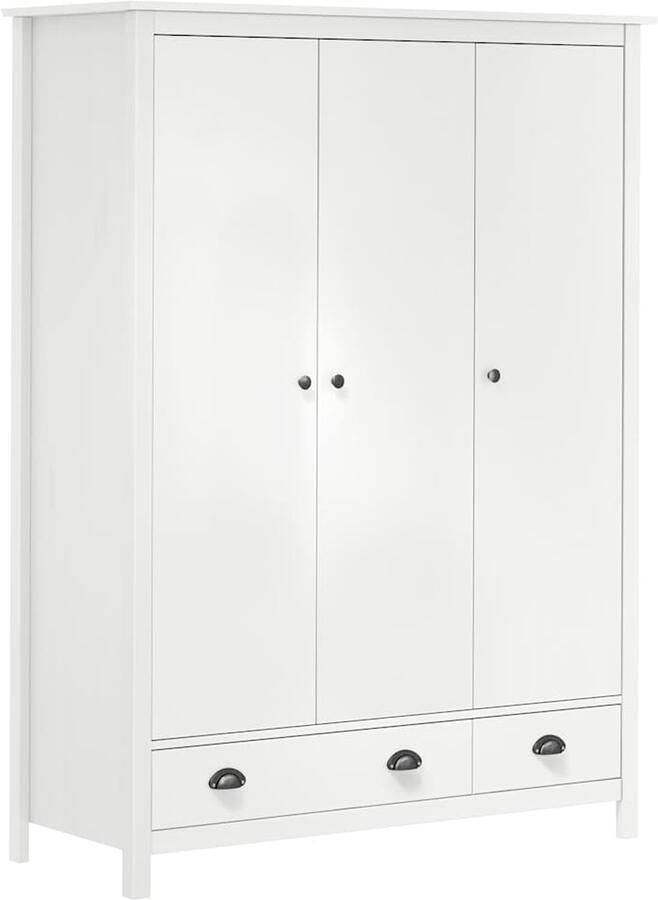 VidaXL Kledingkast Hill 3 deuren wit 127x170 cm Kledingkast Linnenkast Garderobe Houten Kast Witte Kast Scandinavische Stijl Basic Stijl Bergkast