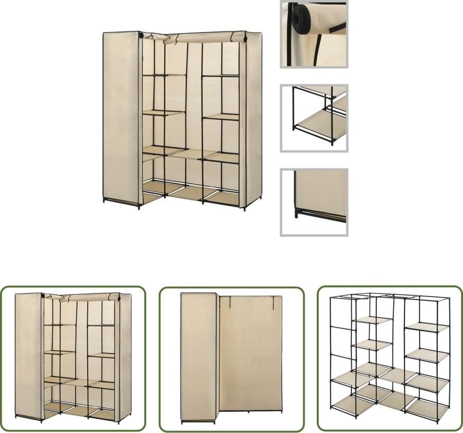 The Living Store Hoekkledingkast 130x87x169 cm crème Hoekkast Kledingkast Kledingopslag Garderobe Interieurdecoratie - Foto 2