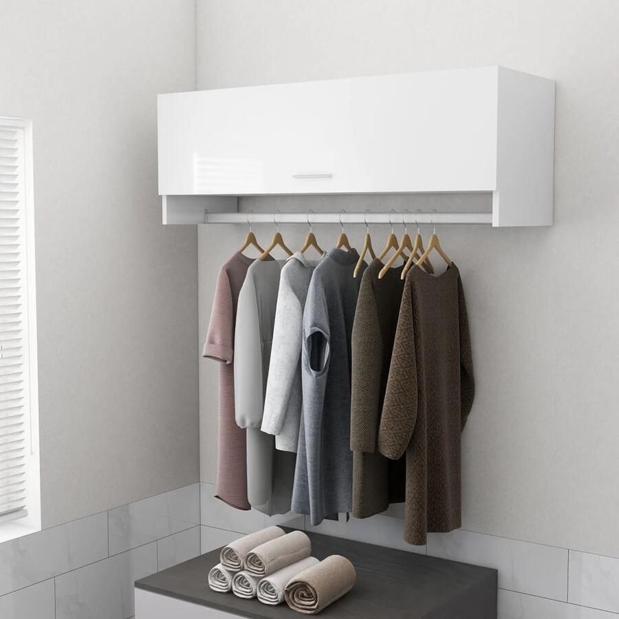 VidaXL Kledingkast Hoogglans Wit 100x32 5x35 cm Garderobe Kledingkast Compact Witte Kast Houten Kast Slaapkamer Meubilair Opslagmeubelen Decoratief Item Multifunctioneel Meubel - Foto 2