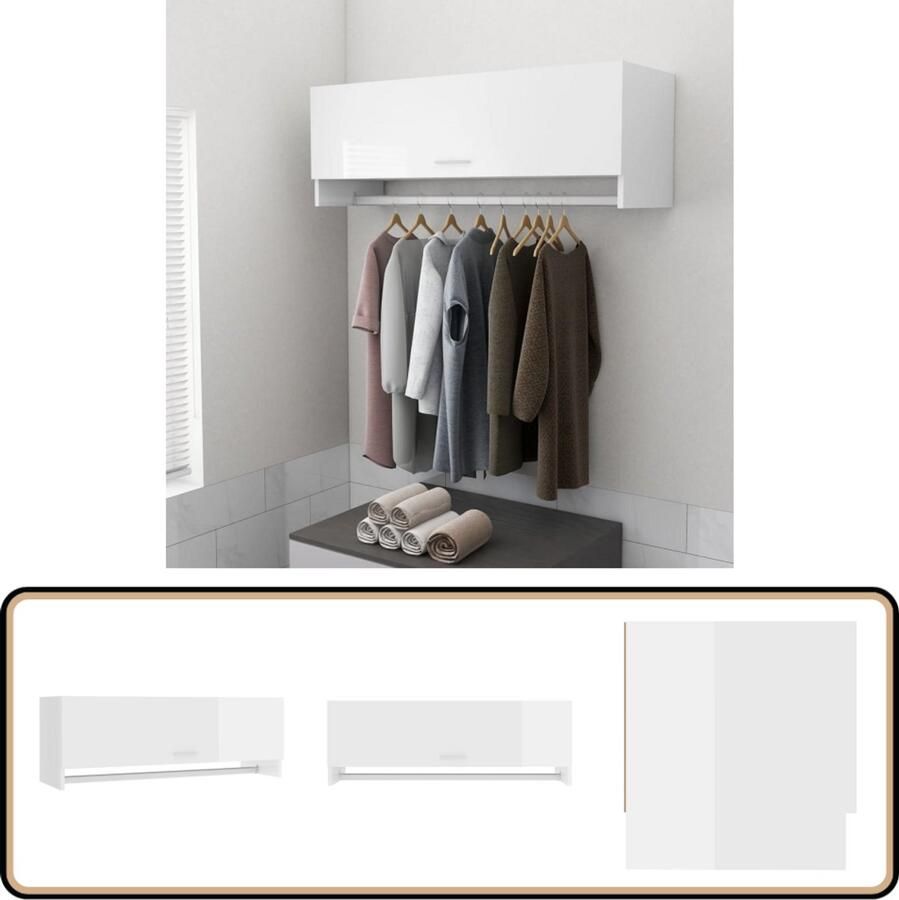 VidaXL Kledingkast Hoogglans Wit 100x32 5x35 cm Garderobe Kledingkast Compact Witte Kast Houten Kast Slaapkamer Meubilair Opslagmeubelen Decoratief Item Multifunctioneel Meubel