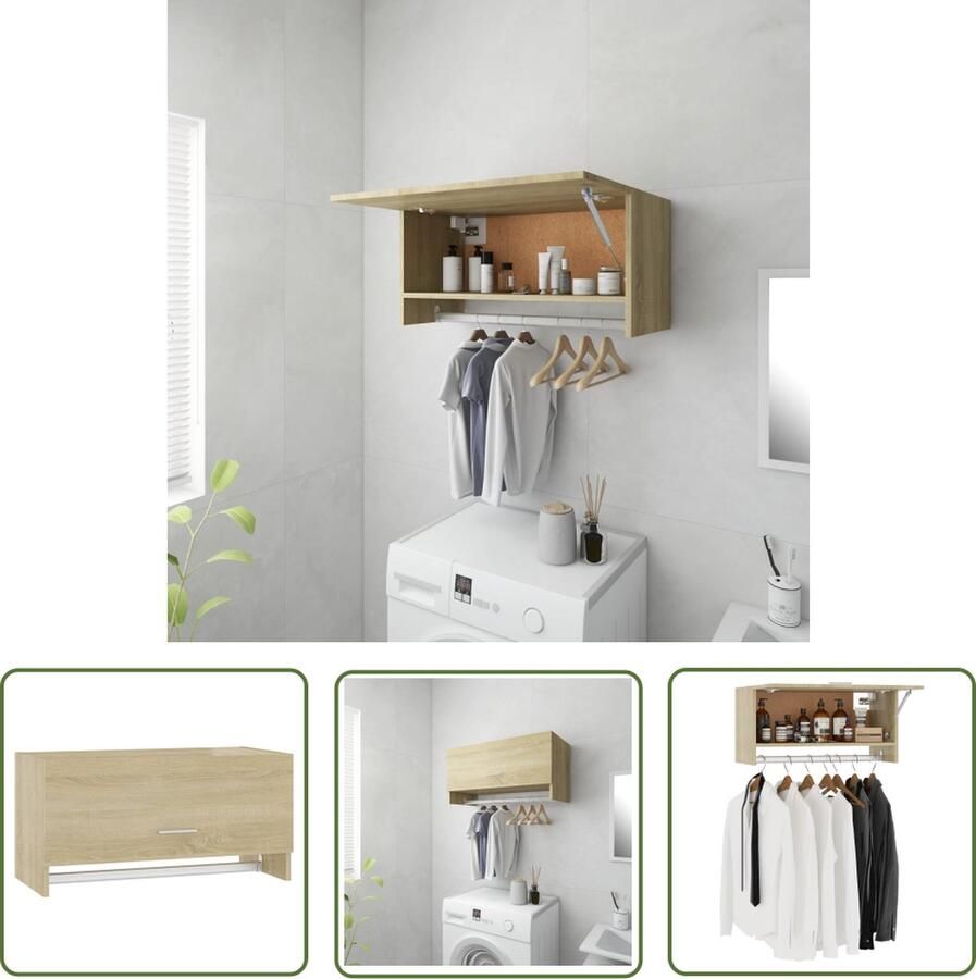 The Living Store Hangkast Sonoma Eiken 70 x 32.5 x 35 cm Duurzaam en Functioneel Houten Kast Kledingkast Kasten Bergruimte Woonkamer Meubilair - Foto 2