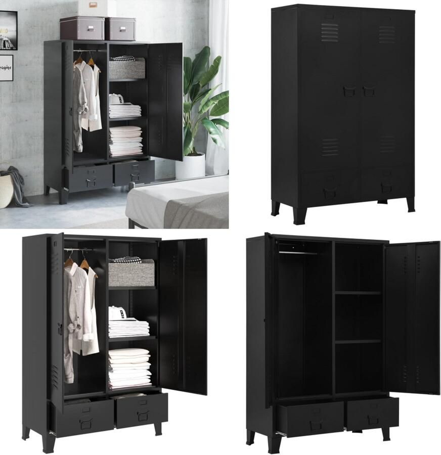 VidaXL Kledingkast industrieel 90x40x140 cm staal zwart Kledingkast Kledingkasten Klerenkast Garderobekast