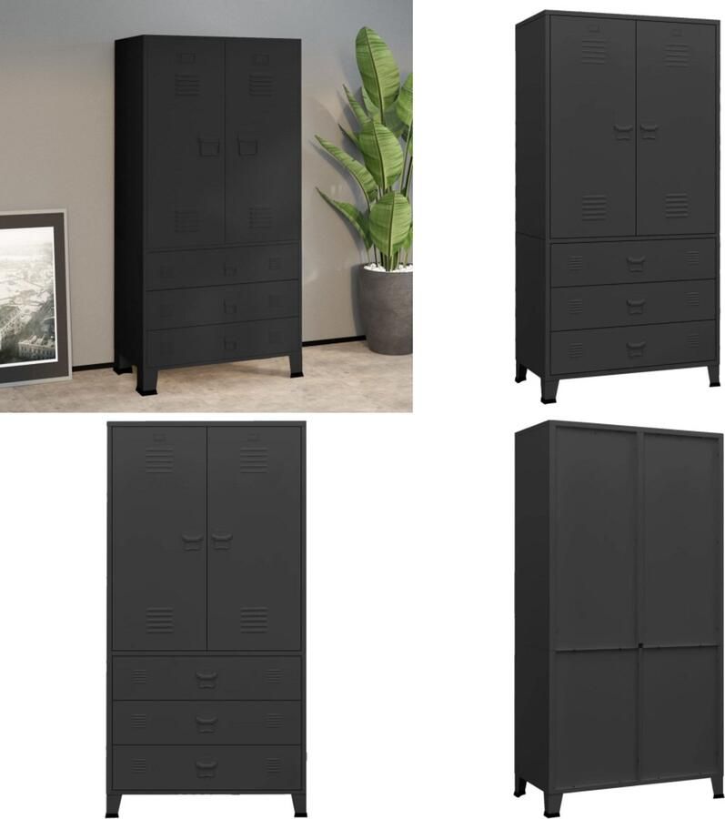 VidaXL Kledingkast industrieel 90x50x180 cm metaal zwart Kledingkast Kledingkasten Organiser Metalen Kast