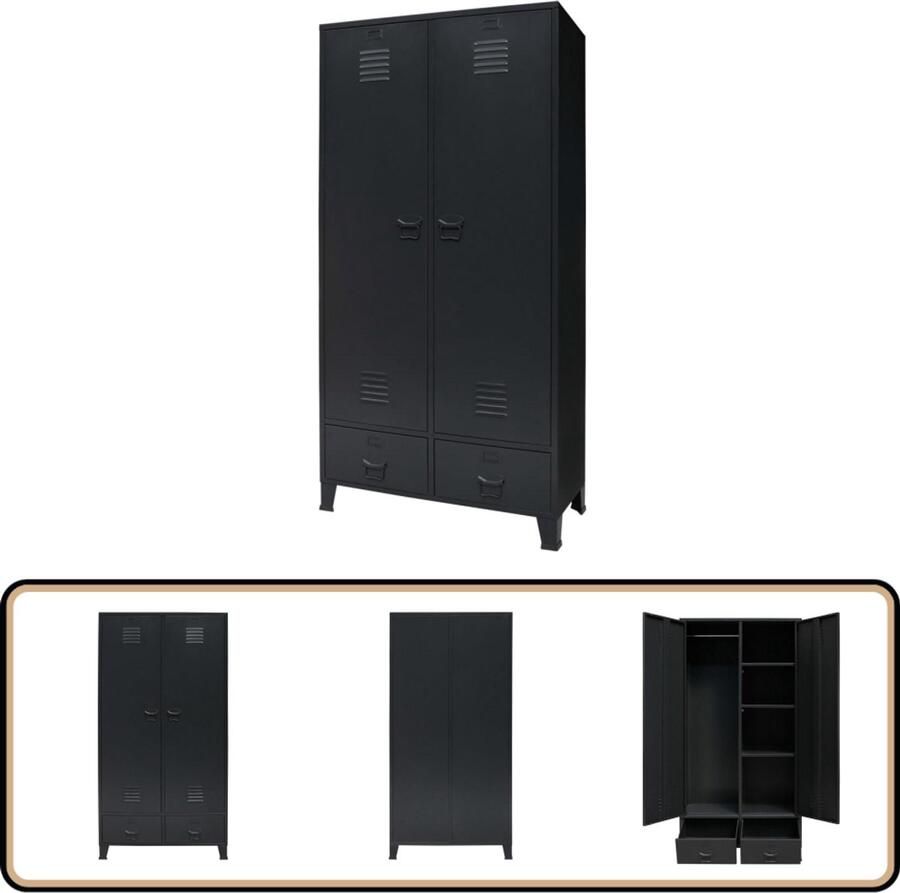 VidaXL Kledingkast Industrieel Zwart Metaal 90x40x180 cm Industriele Kledingkast Metalen Kledingkast Zwarte Kledingkast Opslagkast Bergruimte