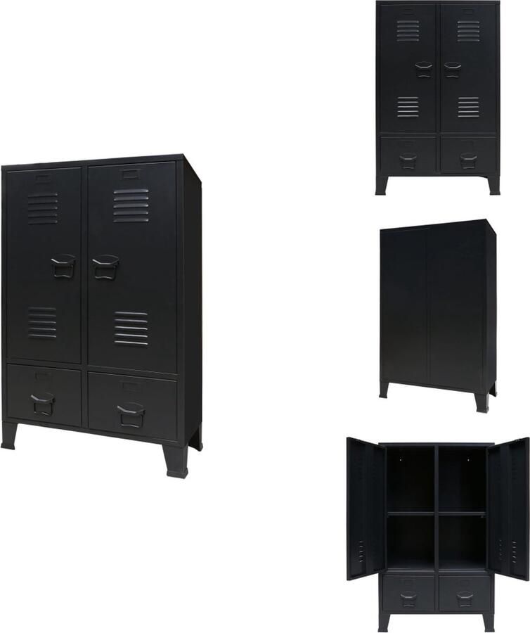The Living Store Kledingkast industriële stijl 67x35x107 cm metaal zwart Kledingkast Opbergkast Industriële Stijl Metalen Kast Zwarte Kast - Foto 4