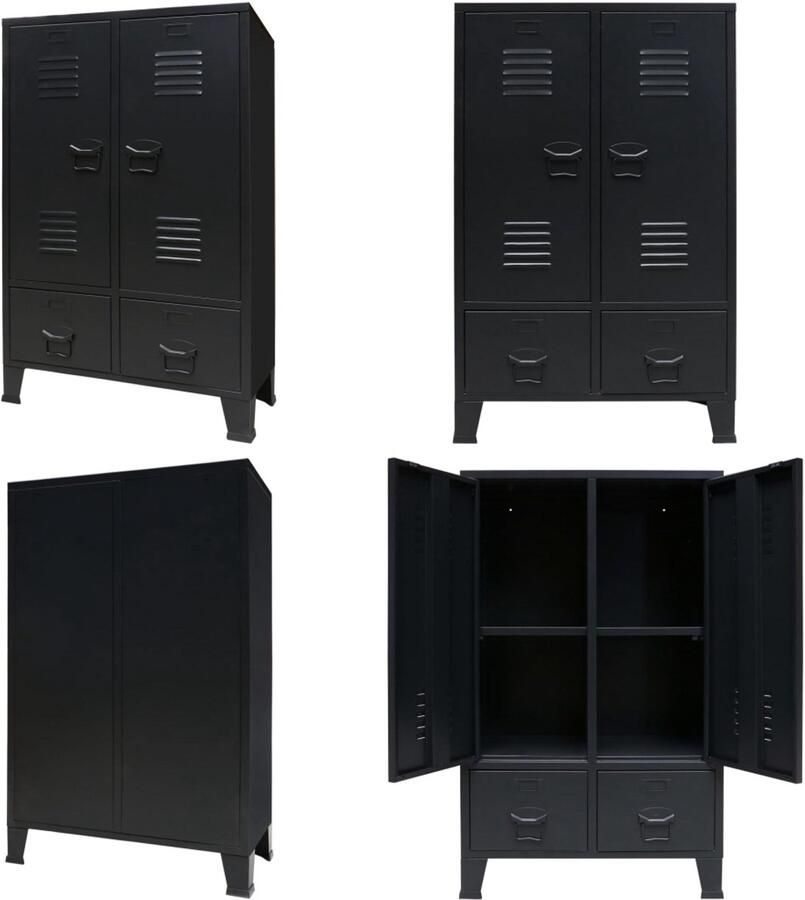 The Living Store Kledingkast industriële stijl 67x35x107 cm metaal zwart Kledingkast Opbergkast Industriële Stijl Metalen Kast Zwarte Kast - Foto 3