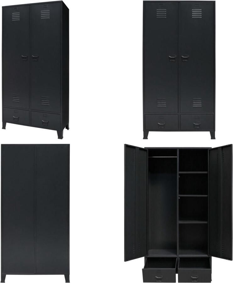 VidaXL Kledingkast industriële stijl 90x40x180 cm metaal zwart