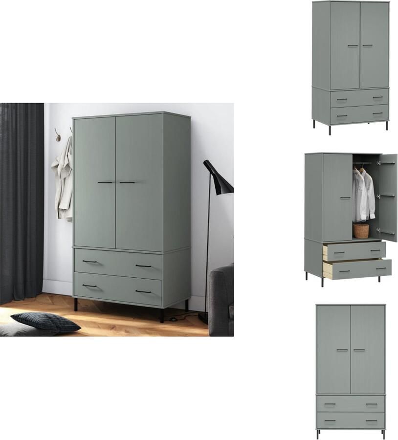 VidaXL Kledingkast Kledingkasten Garderobekast Garderobekasten Kledingkast met metalen poten OSLO 90x55x172 5 cm hout grijs - Foto 2