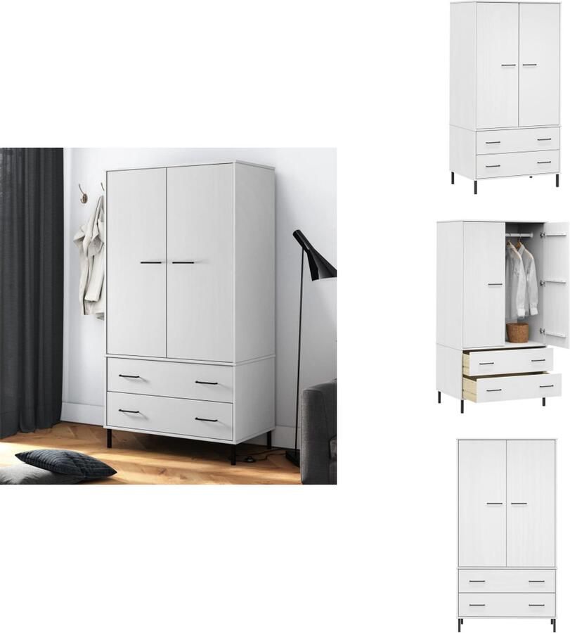 VidaXL Kledingkast Kledingkasten Garderobekast Garderobekasten Kledingkast met metalen poten OSLO 90x55x172-5 cm hout wit