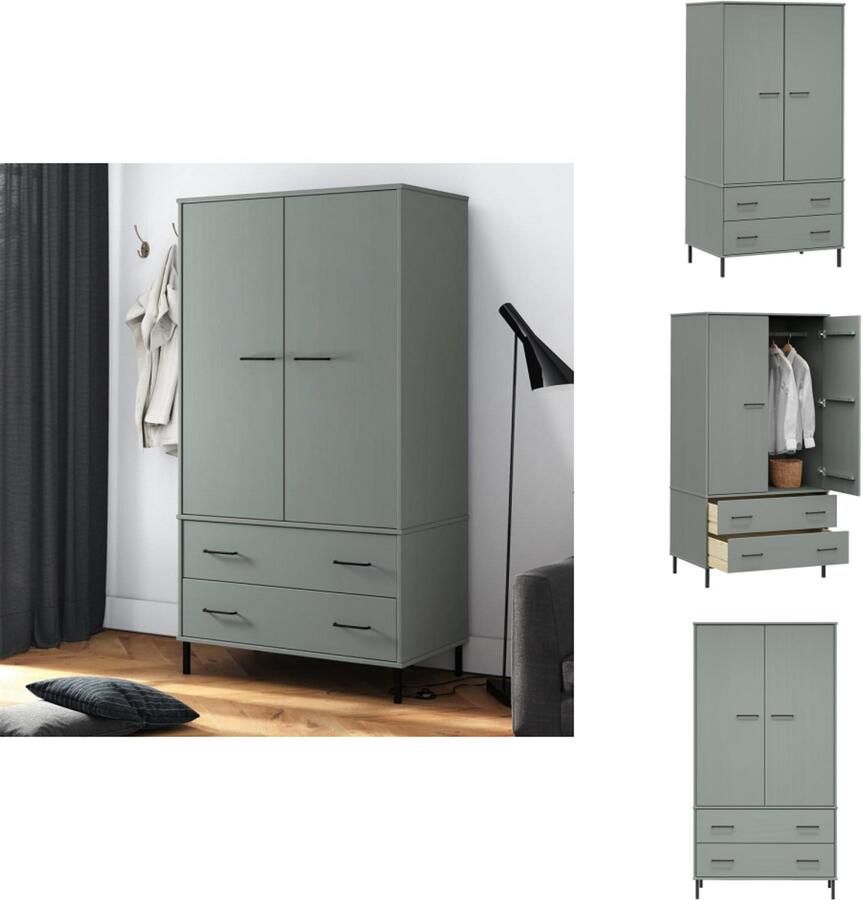 VidaXL Kledingkast Kledingkasten Garderobekast Garderobekasten Kledingkast met metalen poten OSLO 90x55x172 5 cm hout grijs