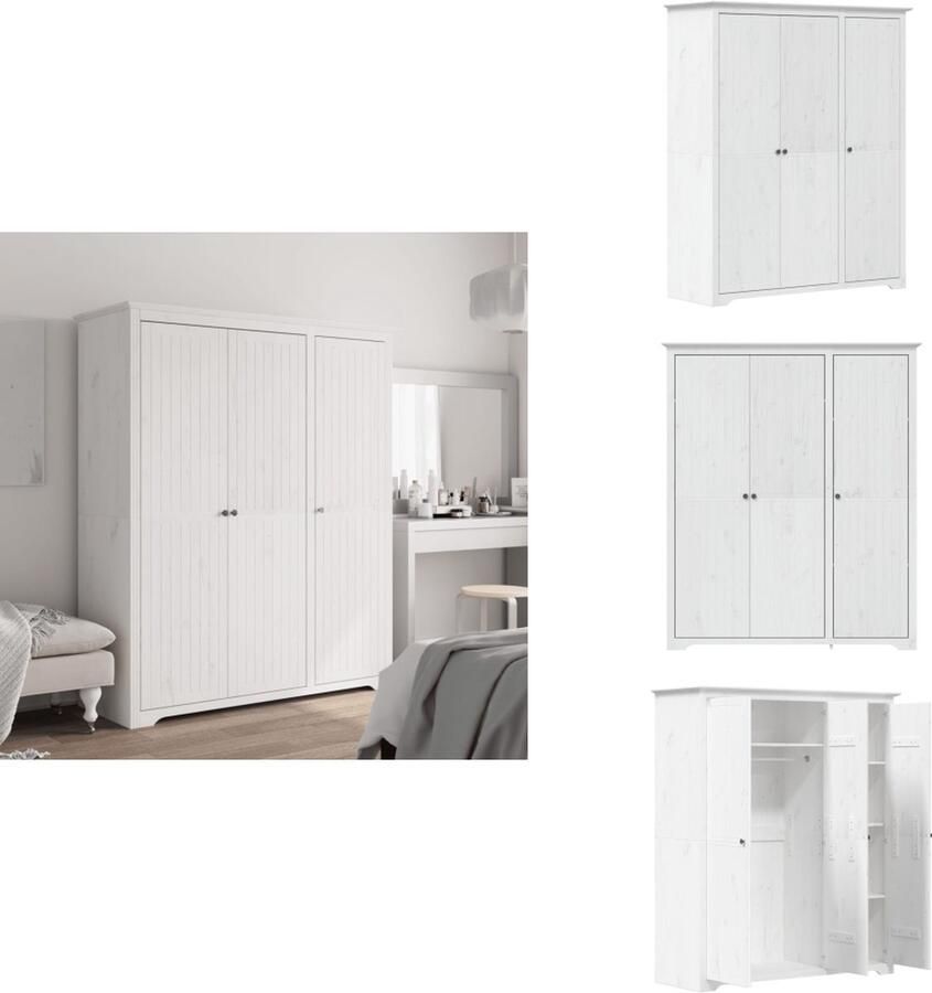 VidaXL Kledingkast Kledingkasten Garderobekast Kast Kledingkast BODO 146x53 5x173 cm massief grenenhout wit