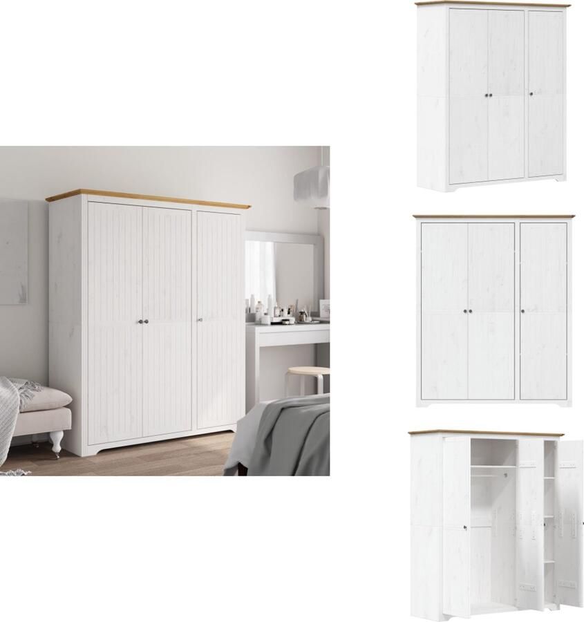 VidaXL Kledingkast Kledingkasten Garderobekast Kast Kledingkast BODO 146x53 5x173 cm massief grenenhout wit bruin