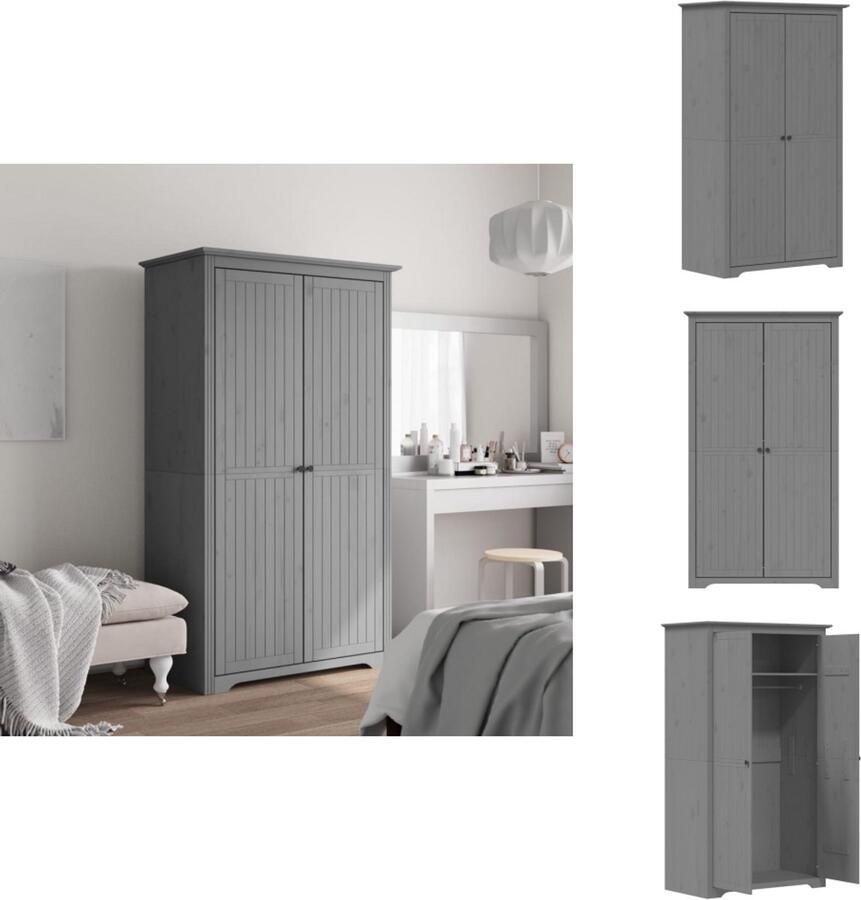 VidaXL Kledingkast Kledingkasten Garderobekast Kast Kledingkast BODO 99x53 5x173 cm massief grenenhout grijs