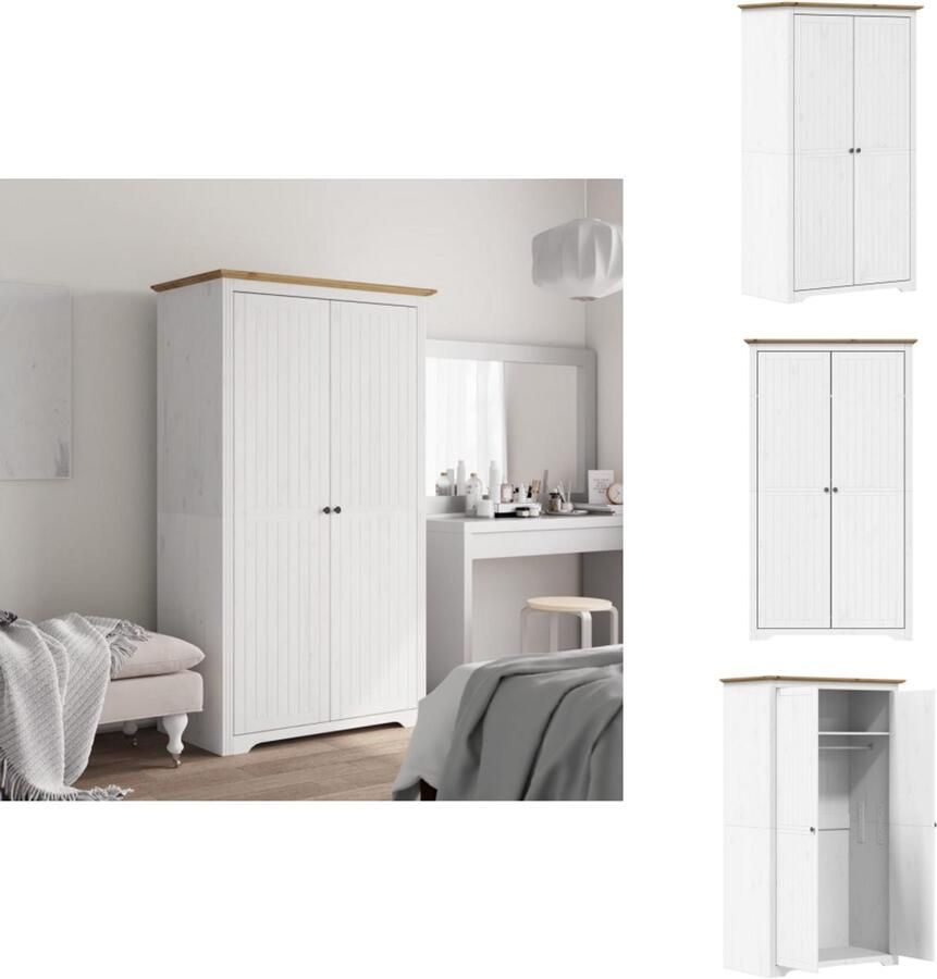 VidaXL Kledingkast Kledingkasten Garderobekast Kast Kledingkast BODO 99x53 5x173 cm massief grenenhout wit bruin