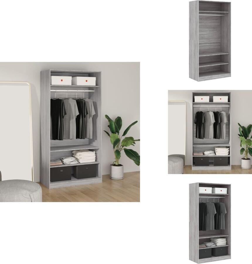 VidaXL Kledingkast Kledingkasten Garderobekast Slaapkamerkast Kledingkast 100x50x200 cm bewerkt hout grijs sonoma eikenkleur - Foto 2