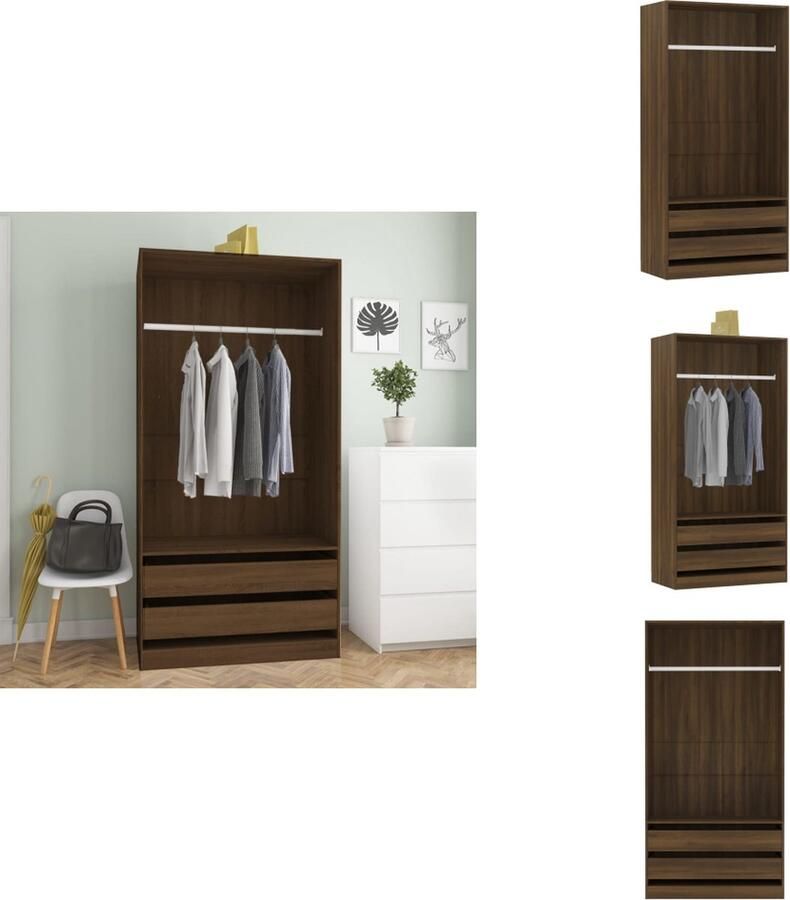 VidaXL Kledingkast Kledingkasten Garderobekast Slaapkamerkast Kledingkast 100x50x200 cm bewerkt hout bruineikenkleurig - Foto 2