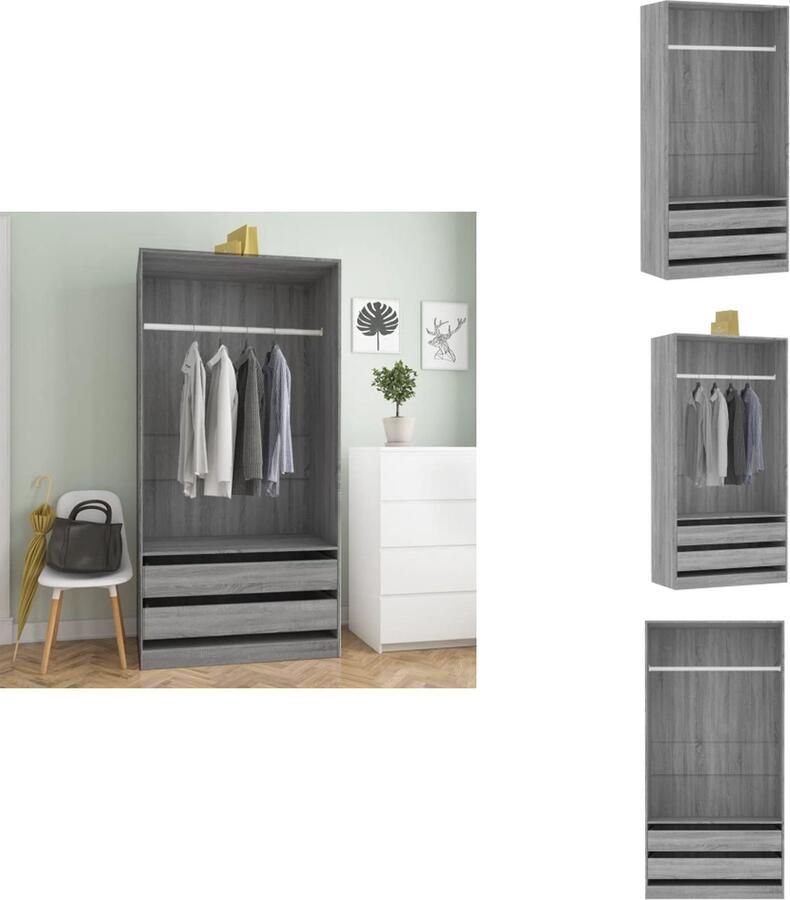 VidaXL Kledingkast Kledingkasten Garderobekast Slaapkamerkast Kledingkast 100x50x200 cm bewerkt hout grijs sonoma eikenkleur - Foto 3