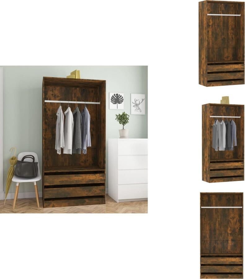 VidaXL Kledingkast Kledingkasten Garderobekast Slaapkamerkast Kledingkast 100x50x200 cm bewerkt hout gerookt eikenkleurig - Foto 2