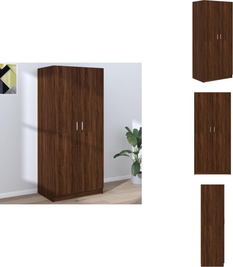 VidaXL Kledingkast Kledingkasten Garderobekast Slaapkamerkast Kledingkast 80x52x180 cm bewerkt hout bruineikenkleurig - Foto 2
