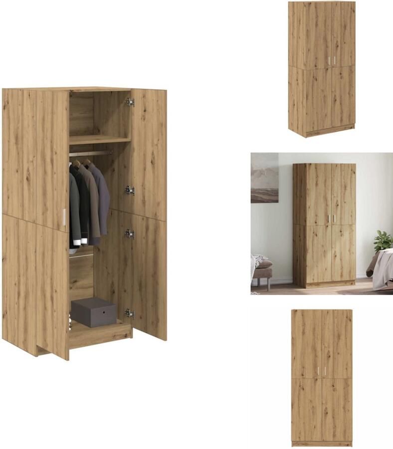 VidaXL Kledingkast Kledingkasten Garderobekast Slaapkamerkast Kledingkast 80x52x180 cm bewerkt hout artisanaal eikenkleurig