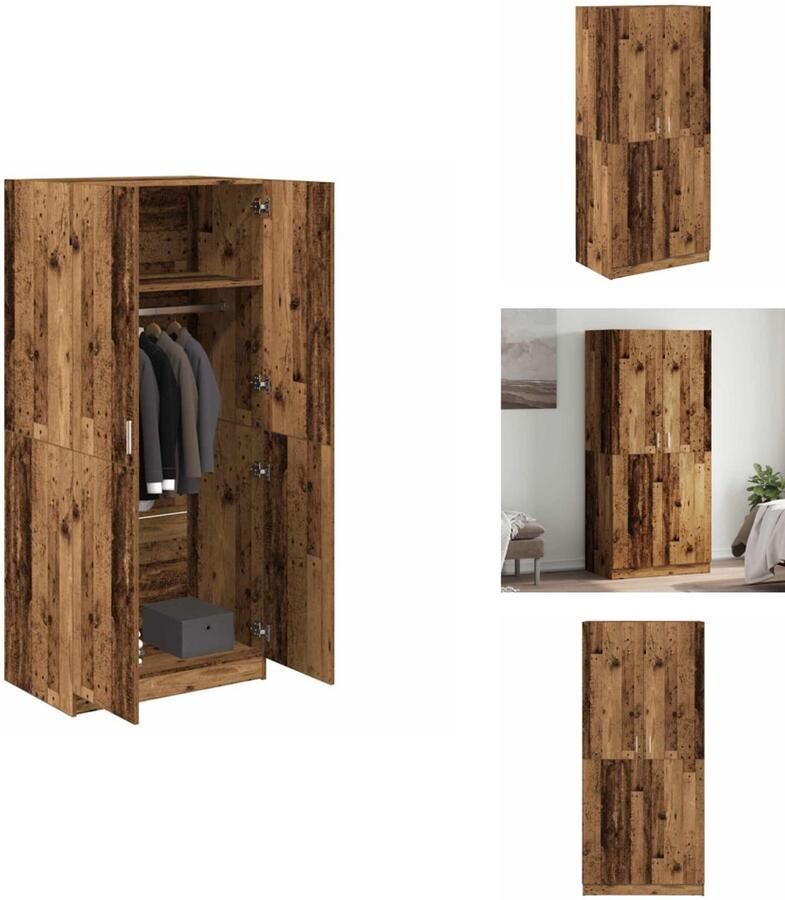 VidaXL Kledingkast Kledingkasten Garderobekast Slaapkamerkast Kledingkast 80x52x180 cm bewerkt hout oud houtkleurig