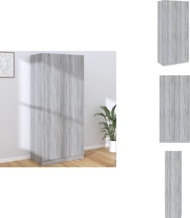 VidaXL Kledingkast Kledingkasten Garderobekast Slaapkamerkast Kledingkast 90x52x200 cm bewerkt hout grijs sonoma eikenkleurig - Foto 2