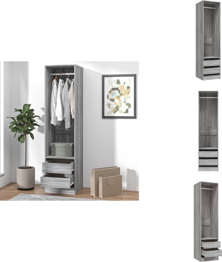 VidaXL Kledingkast Kledingkasten Garderobekast Slaapkamerkast Kledingkast met lades 50x50x200 cm bewerkt hout grijs somoma - Foto 2