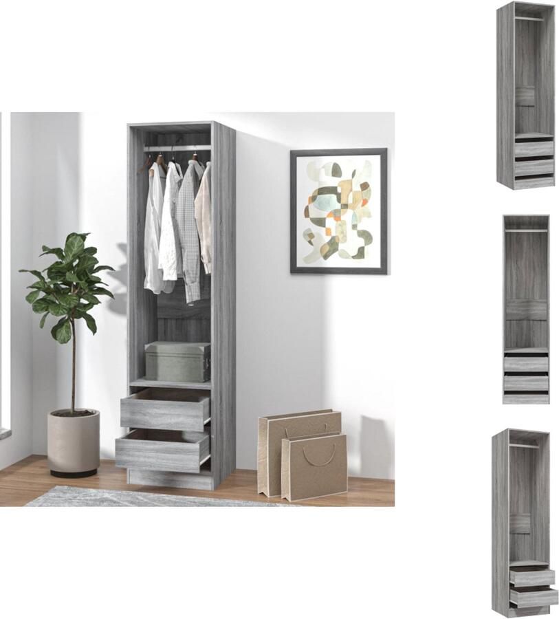 VidaXL Kledingkast Kledingkasten Garderobekast Slaapkamerkast Kledingkast met lades 50x50x200 cm bewerkt hout grijs somoma