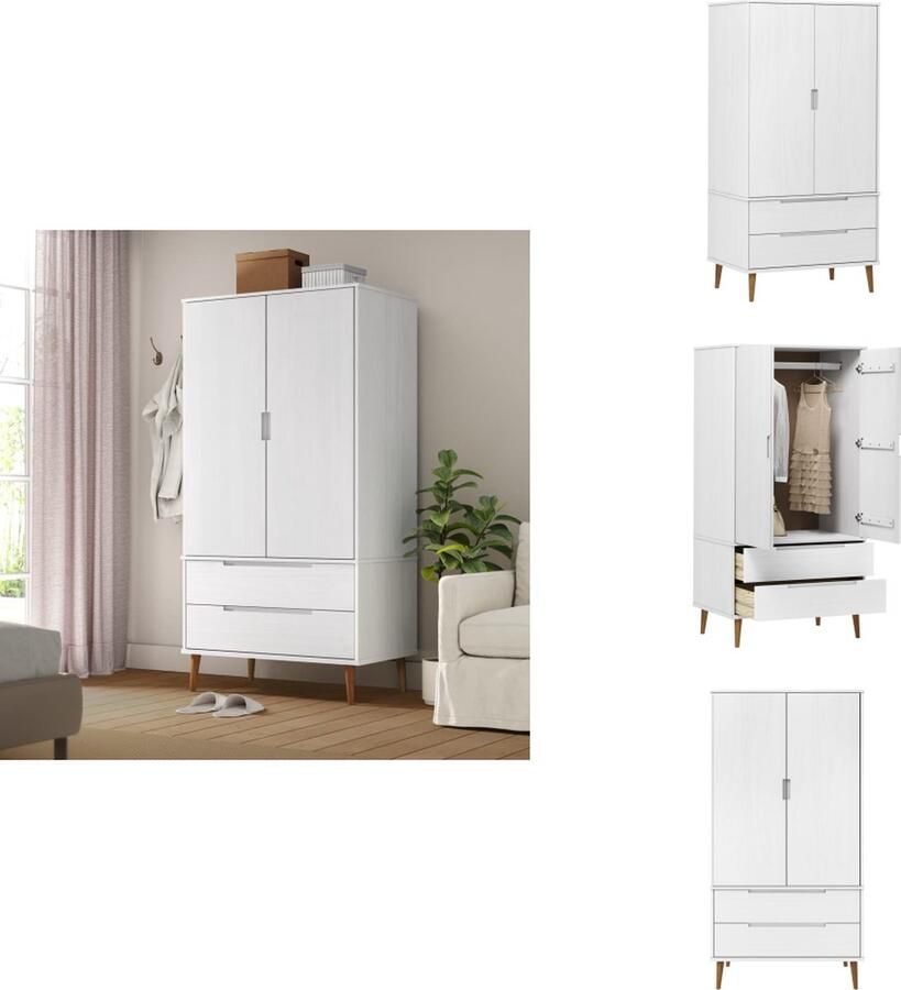 VidaXL Kledingkast Kledingkasten Garderobekast Slaapkamerkast Kledingkast MOLDE 90x55x175 cm massief grenenhout wit - Foto 2