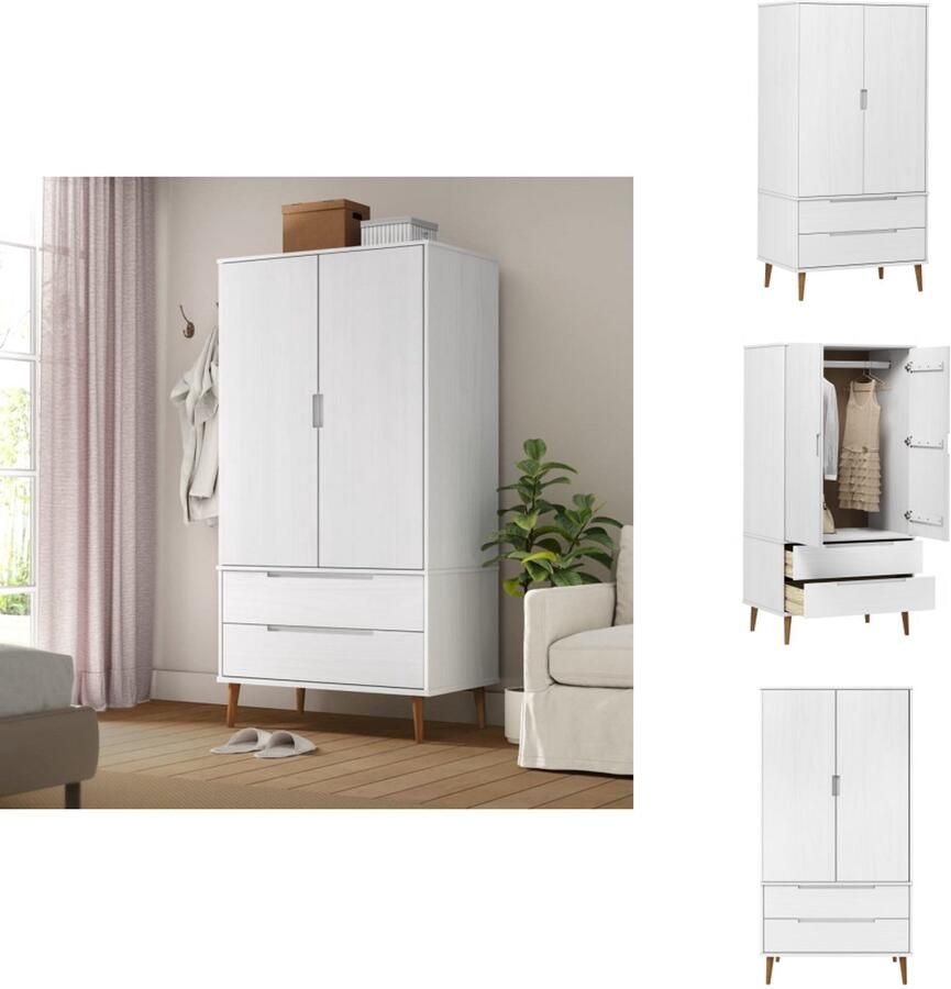VidaXL Kledingkast Kledingkasten Garderobekast Slaapkamerkast Kledingkast MOLDE 90x55x175 cm massief grenenhout wit