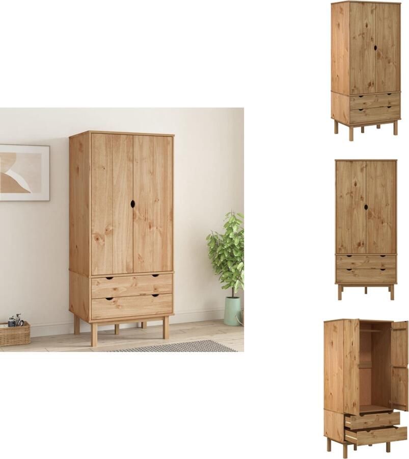 VidaXL Kledingkast Kledingkasten Garderobekast Slaapkamerkast Kledingkast OTTA 76 5x53x172 cm massief grenenhout