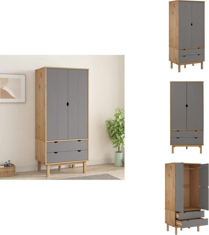 VidaXL Kledingkast Kledingkasten Garderobekast Slaapkamerkast Kledingkast OTTA 76 5x53x172 cm grenenhout bruin en grijs
