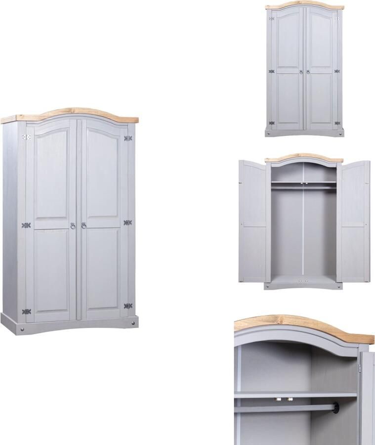 VidaXL Kledingkast Kledingkasten Kast Kasten Kledingkast 2 deuren Mexicaans grenenhout Corona-stijl grijs