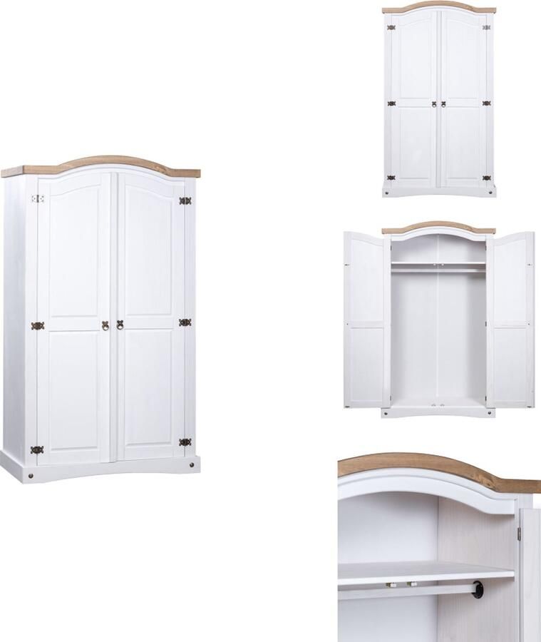 VidaXL Kledingkast Kledingkasten Kast Kasten Kledingkast met 2 deuren Mexicaans grenenhout Corona-stijl wit - Foto 2