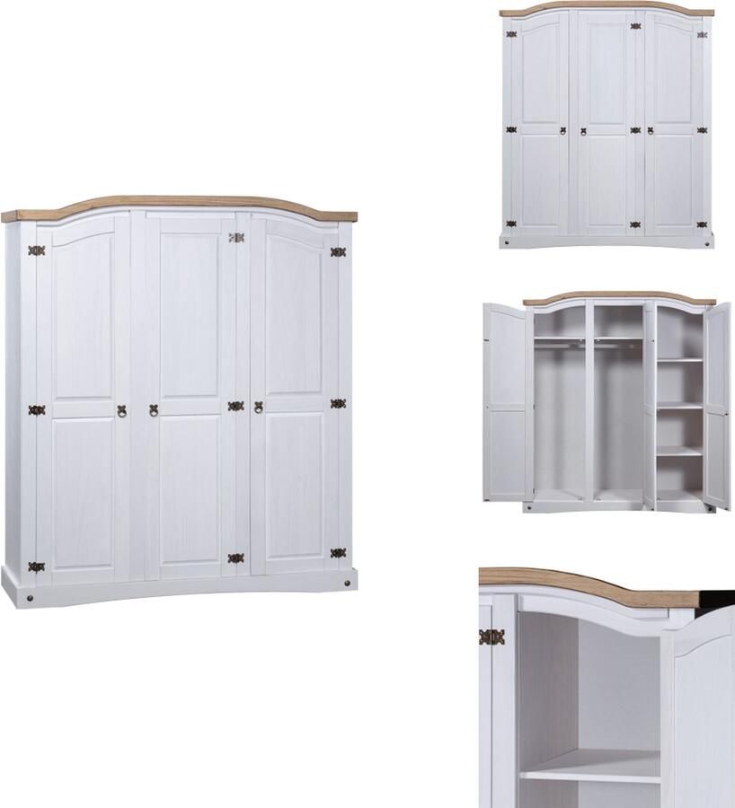 VidaXL Kledingkast Kledingkasten Kast Kasten Kledingkast met 3 deuren Mexicaans grenenhout Corona-stijl wit - Foto 2