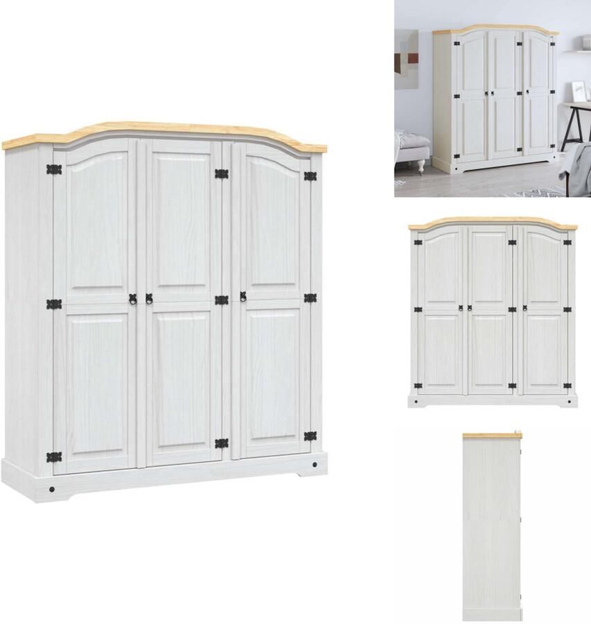 VidaXL Kledingkast Kledingkasten Kast Kasten Kledingkast met 3 deuren Mexicaans grenenhout Corona-stijl wit