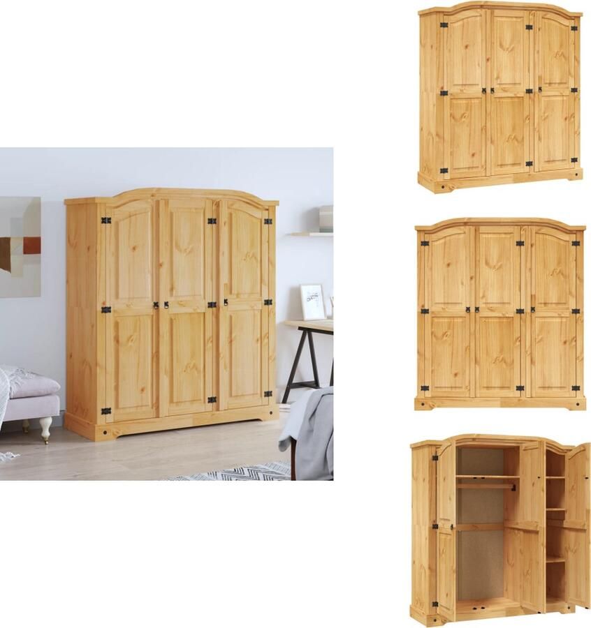 VidaXL Kledingkast Kledingkasten Kast Kasten Kledingkast Mexicaans grenenhout Corona-stijl 3 deuren - Foto 2