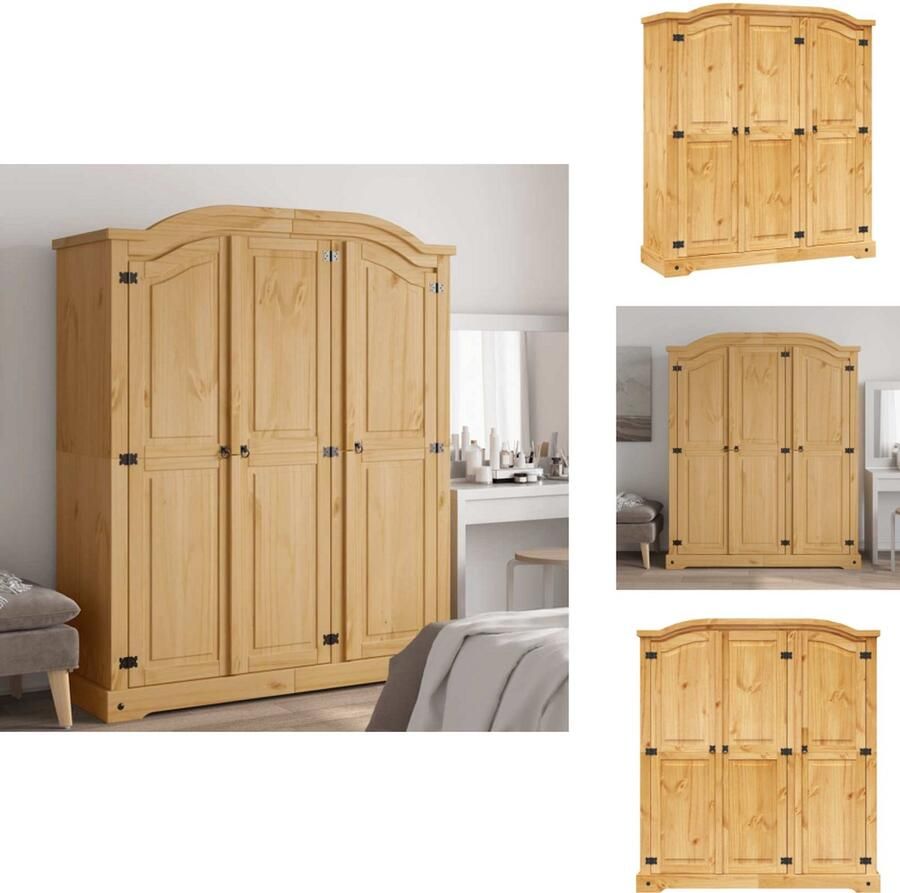 VidaXL Kledingkast Mexicaans grenenhout Corona-stijl 3 deuren Kledingkast Kledingkasten Kast Kasten