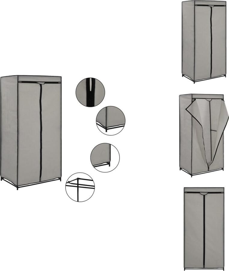 VidaXL Kledingkast Kledingkasten Kledingrek Kledingrekken Kledingkast 75x50x160 cm grijs - Foto 2