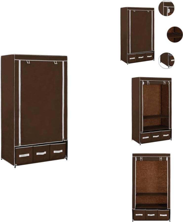 VidaXL Kledingkast Kledingkasten Kledingrek Kledingrekken Kledingkast 87x49x159 cm stof bruin