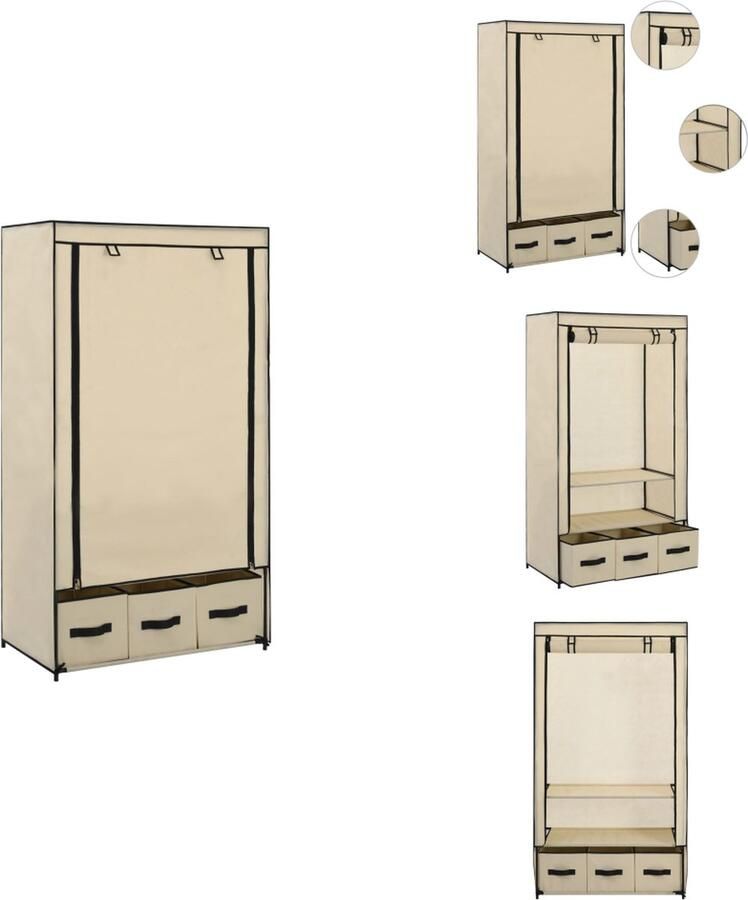 VidaXL Kledingkast Kledingkasten Kledingrek Kledingrekken Kledingkast 87x49x159 cm stof crème - Foto 2