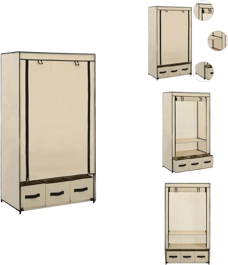 VidaXL Kledingkast Kledingkasten Kledingrek Kledingrekken Kledingkast 87x49x159 cm stof crème
