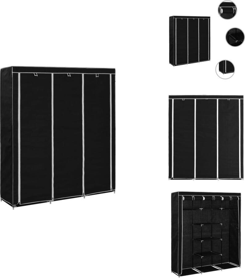 VidaXL Kledingkast Kledingkasten Kledingrek Kledingrekken Kledingkast met vakken en stangen 150x45x175 cm stof zwart