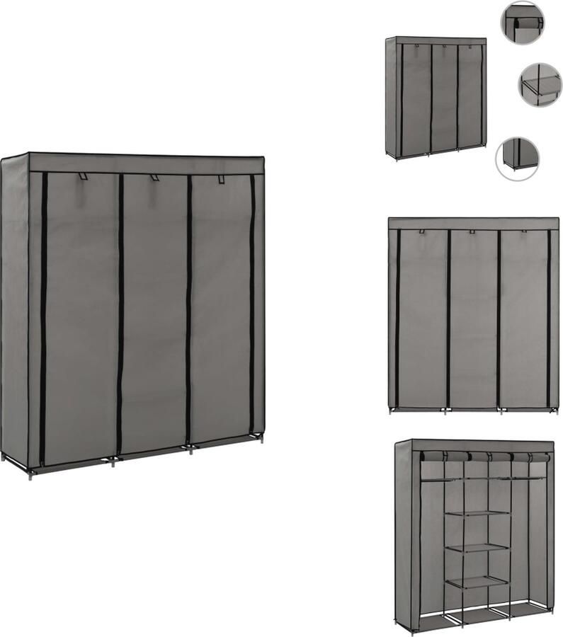 VidaXL Kledingkast Kledingkasten Kledingrek Kledingrekken Kledingkast met vakken en stangen 150x45x175 cm stof grijs