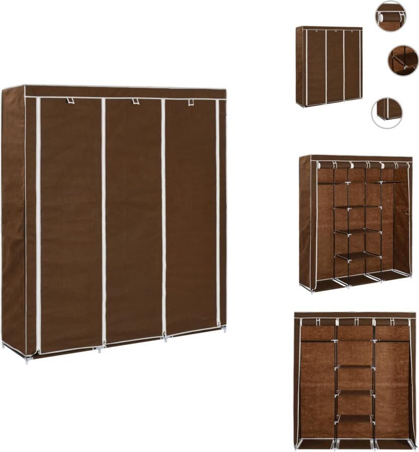 VidaXL Kledingkast Kledingkasten Kledingrek Kledingrekken Kledingkast met vakken en stangen 150x45x175 cm stof bruin