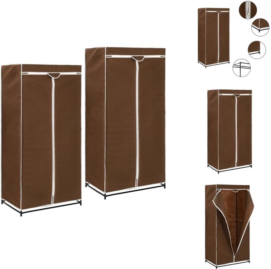 VidaXL Kledingkast Kledingkasten Kledingrek Kledingrekken Kledingkasten 2 st 75x50x160 cm bruin