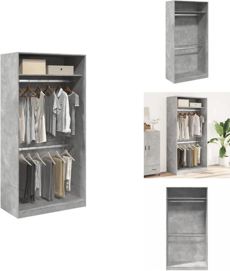 VidaXL Kledingkast Kledingkasten Klerenkast Garderobekast Kledingkast 100x50x200 cm bewerkt hout betongrijs