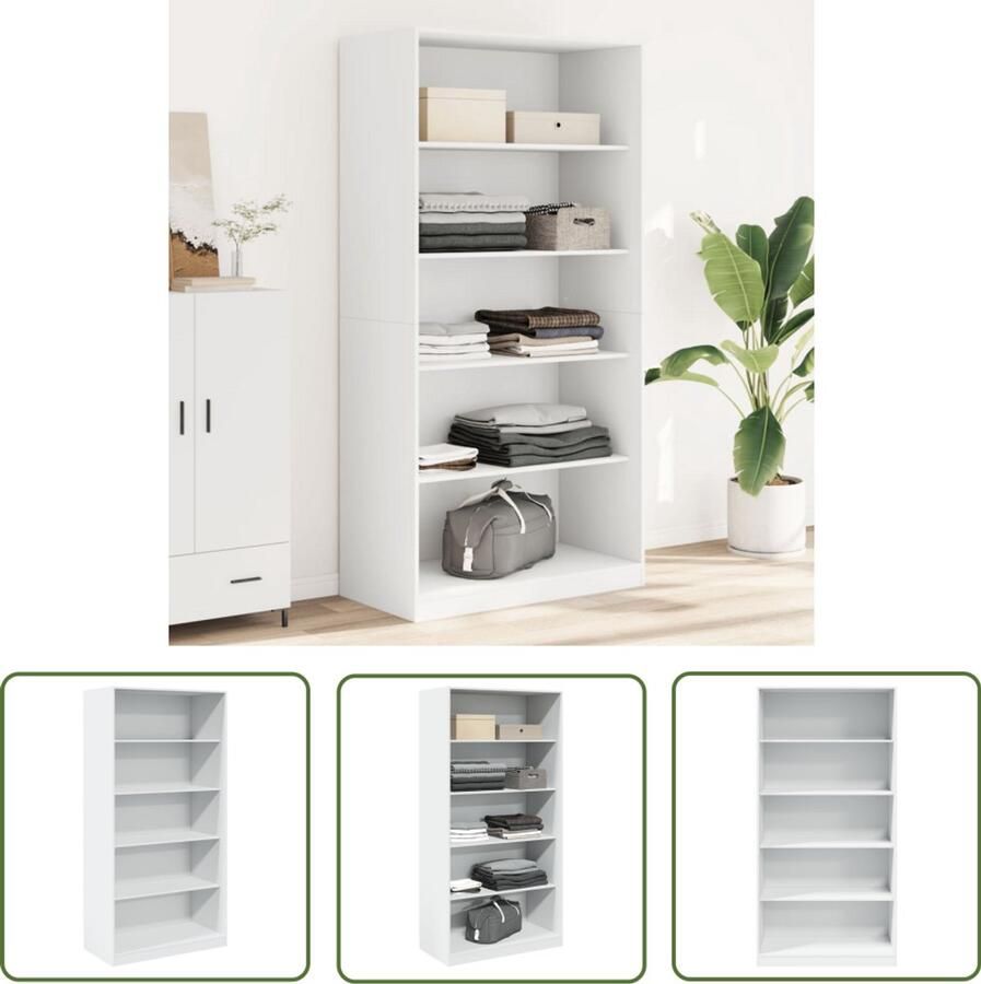 VidaXL The Living Store Kledingkast 100x50x200 cm bewerkt hout wit Gangkast Houten Kast Witte Kast Opslagoplossing Kledingopslag - Foto 2