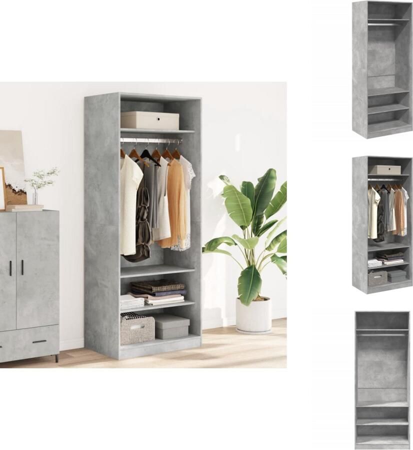 The Living Store Kledingkast 80x50x200 cm bewerkt hout betongrijs Kasten Kledingkast Houten Kast Grijze Kast Opbergkast - Foto 3