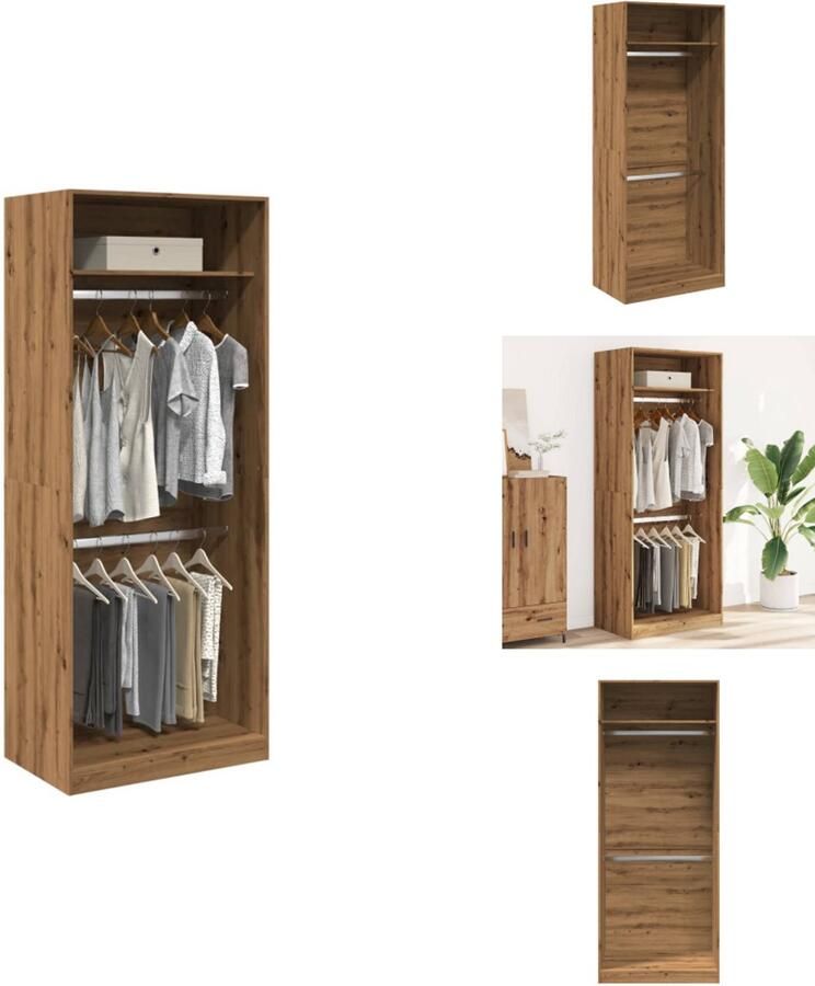 VidaXL Kledingkast Kledingkasten Klerenkast Garderobekast Kledingkast 80x50x200 cm bewerkt hout artisanaal eikenkleur - Foto 2